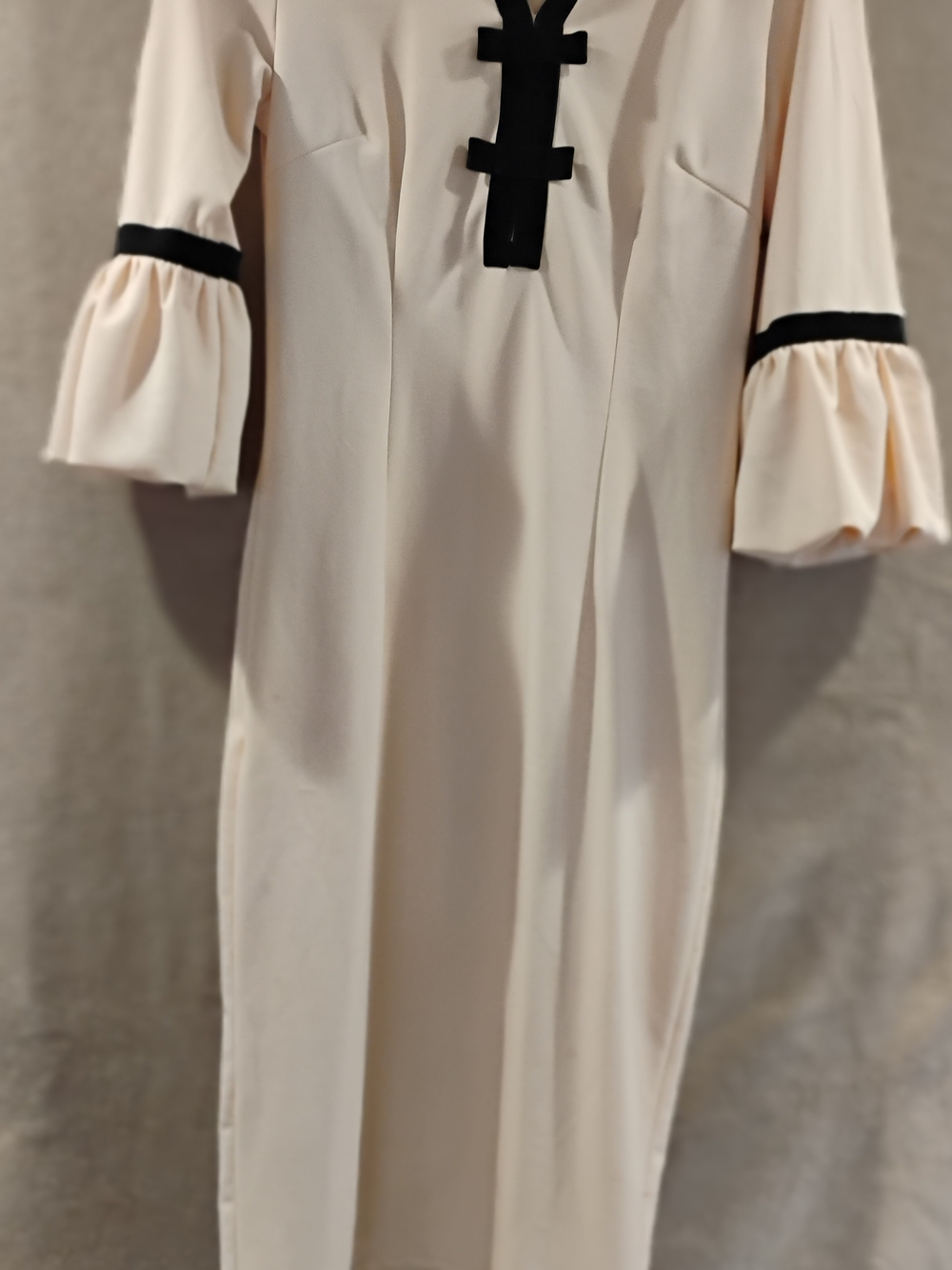 2/$15 Elegant Cream Sheath Dress with Black Trim